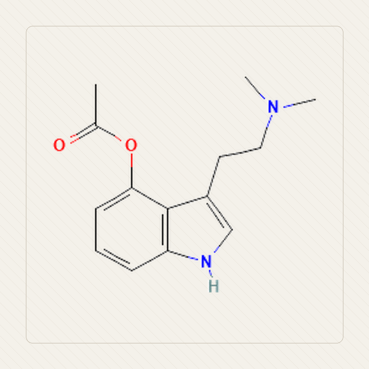 4-AcO-DMT O-acetylo-psylocyna, εκπαιδευτική απεικόνιση της μοριακής δομής