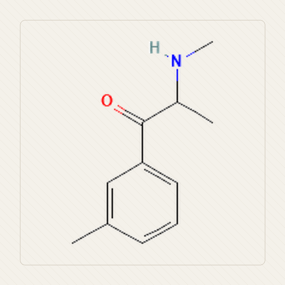 3-MMC 3-metylometkatynon, εκπαιδευτική απεικόνιση της μοριακής δομής
