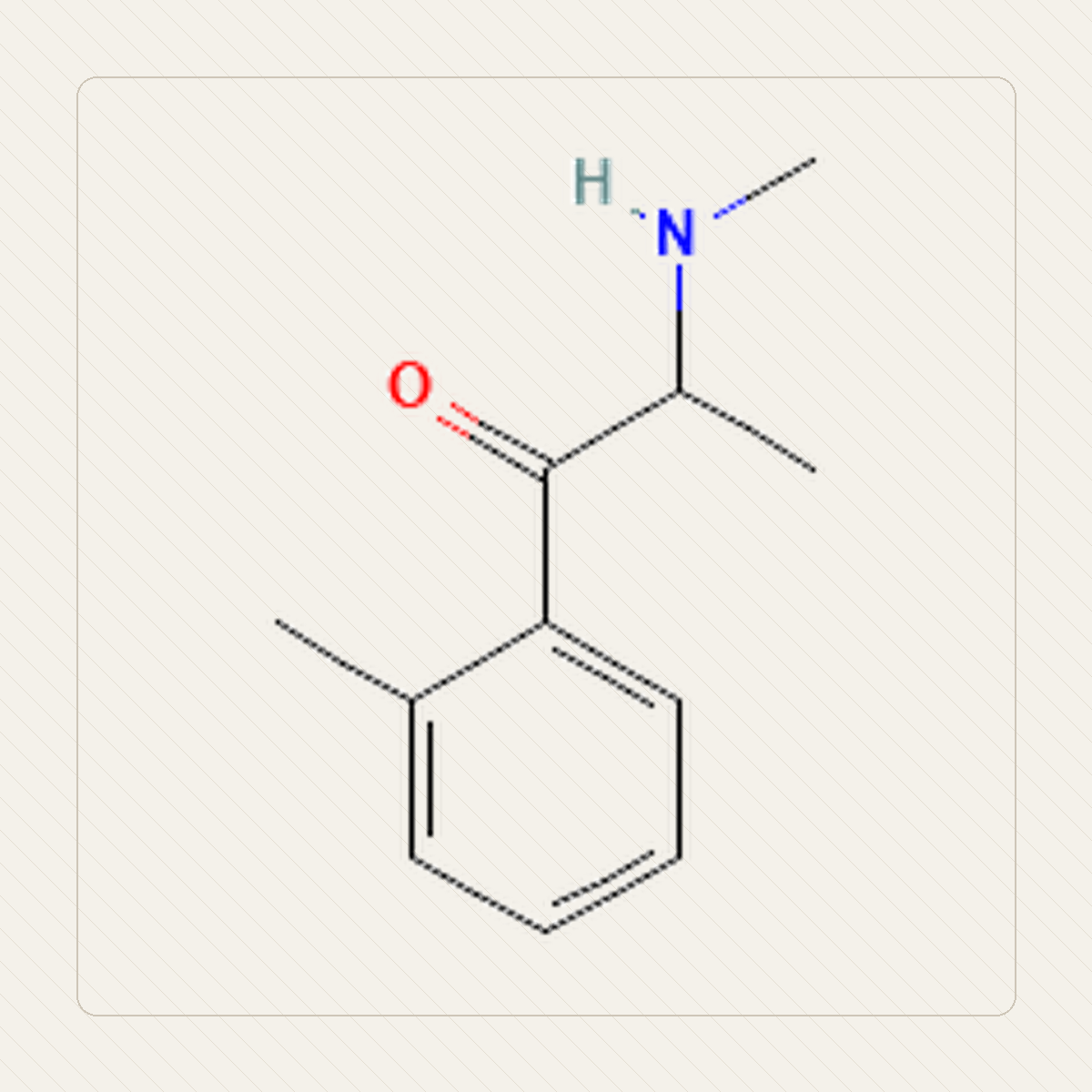 2-MMC 2-metylometkatynon, εκπαιδευτική απεικόνιση της μοριακής δομής
