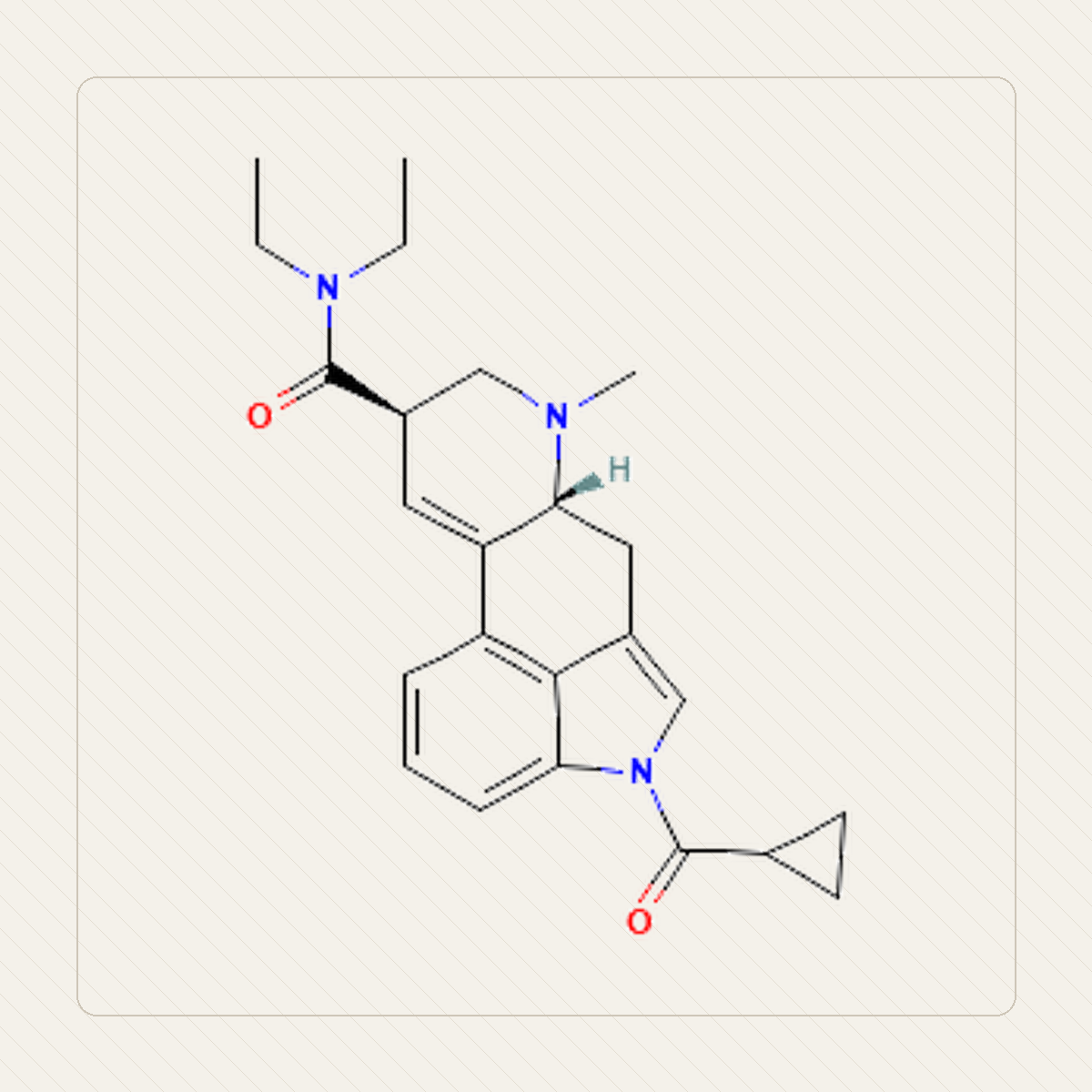 1cP-LSD 1-cyclopropionylo-LSD, εκπαιδευτική απεικόνιση της μοριακής δομής